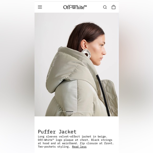 Off White Velvet Effect Puffer - Picture 2 of 11